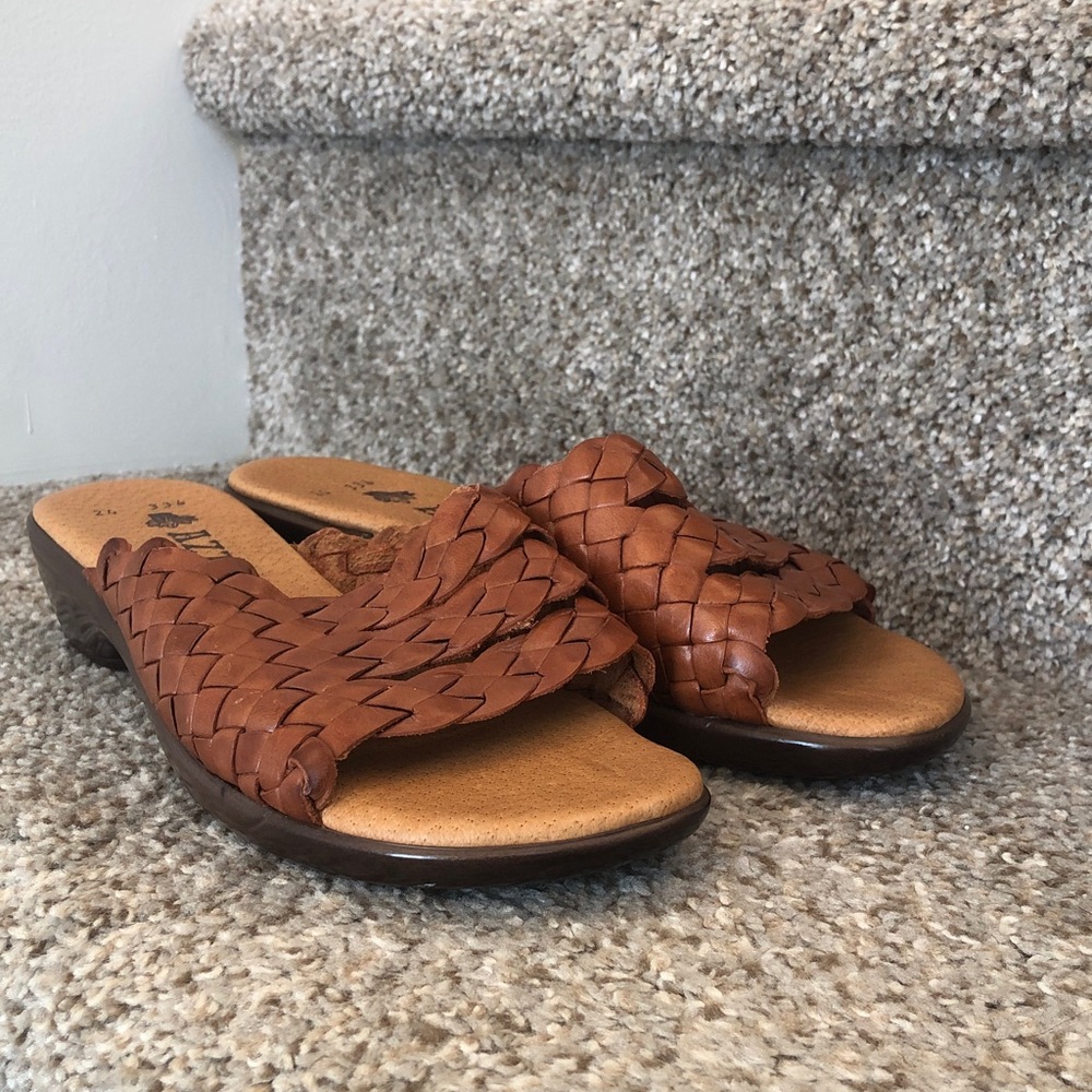 Aztec Braided Leather Slide Mules in Cognac - Picture 16 of 16
